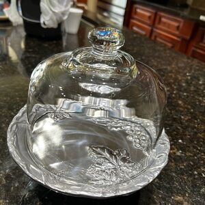 Arthur Court 8 Inch Grape Domed Glass Footed Serving Stand Cheese Dessert Plate